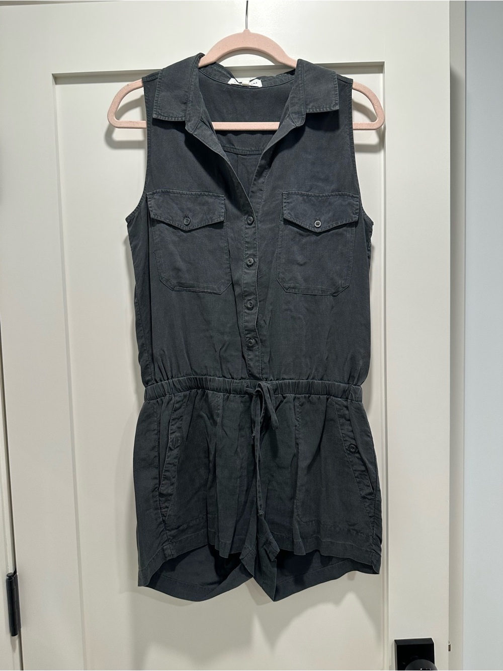 Bella Dahl Black Sleeveless Utility Romper with Drawstring